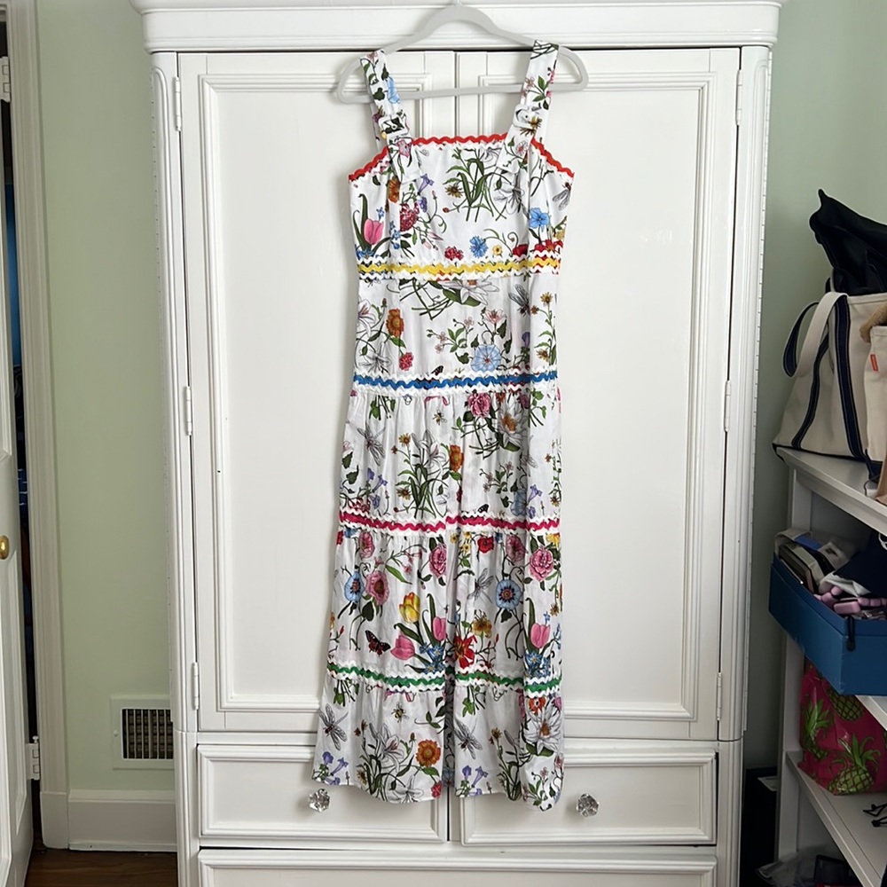 J. McLaughlin floral maxi dress, white dragonfly Garden Floral size 6